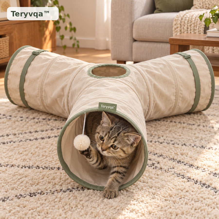 Teryvqa™ TrioHide 3-Way Foldable Cat Play Tunnel