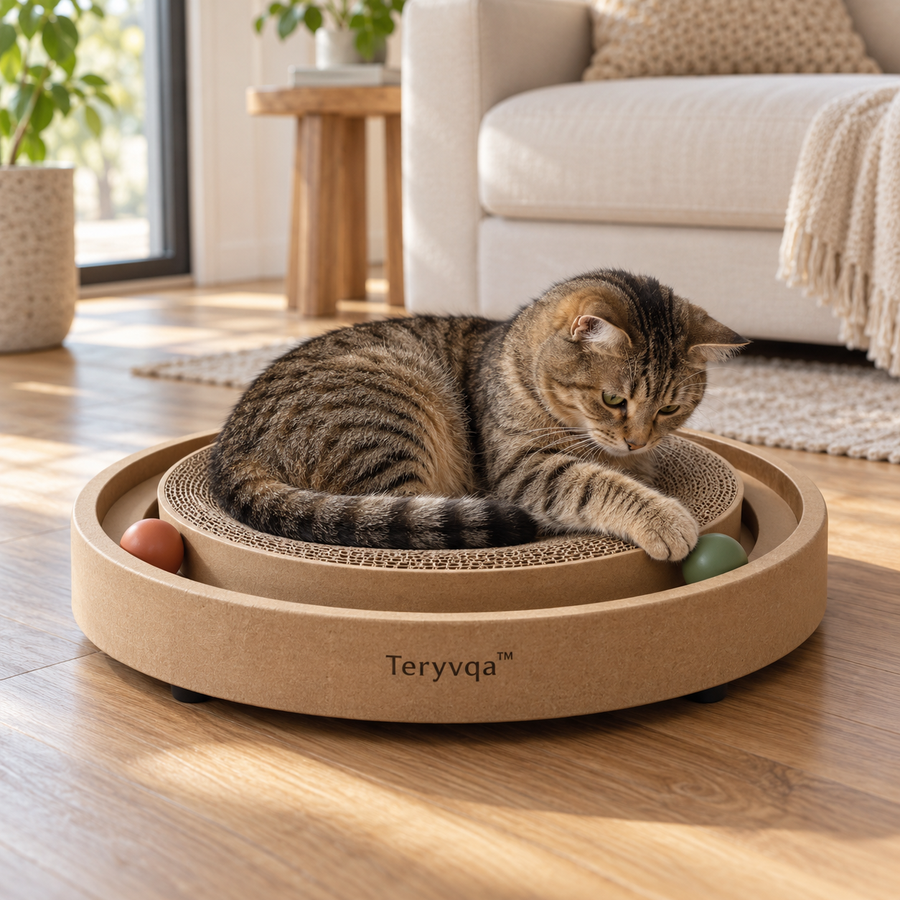 Teryvqa™ OrbitNest Round Cat Scratcher & Ball Track