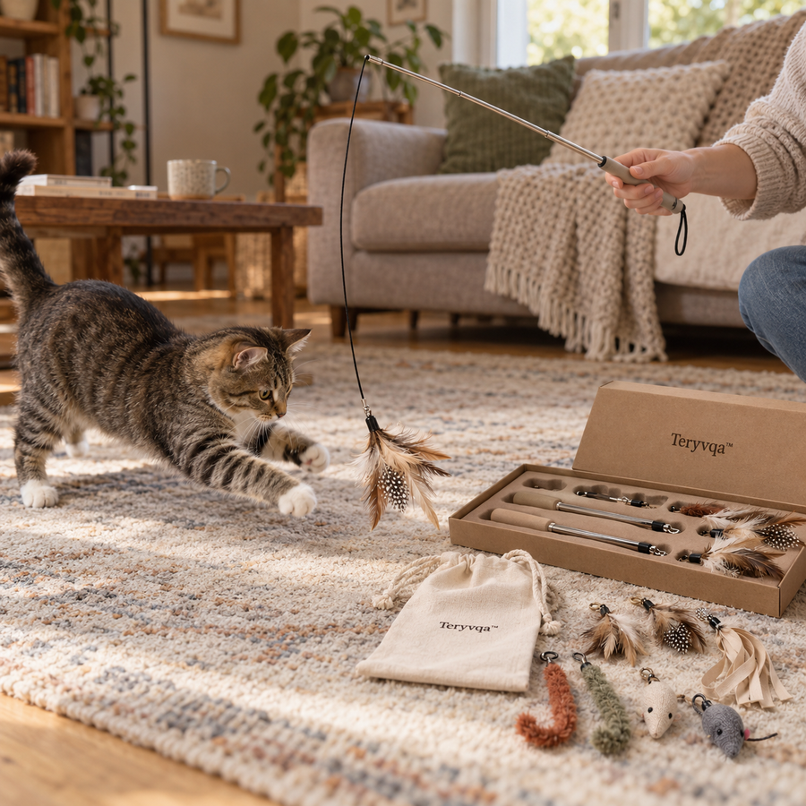 Teryvqa™ FeatherReach Telescopic Cat Wand Gift Set