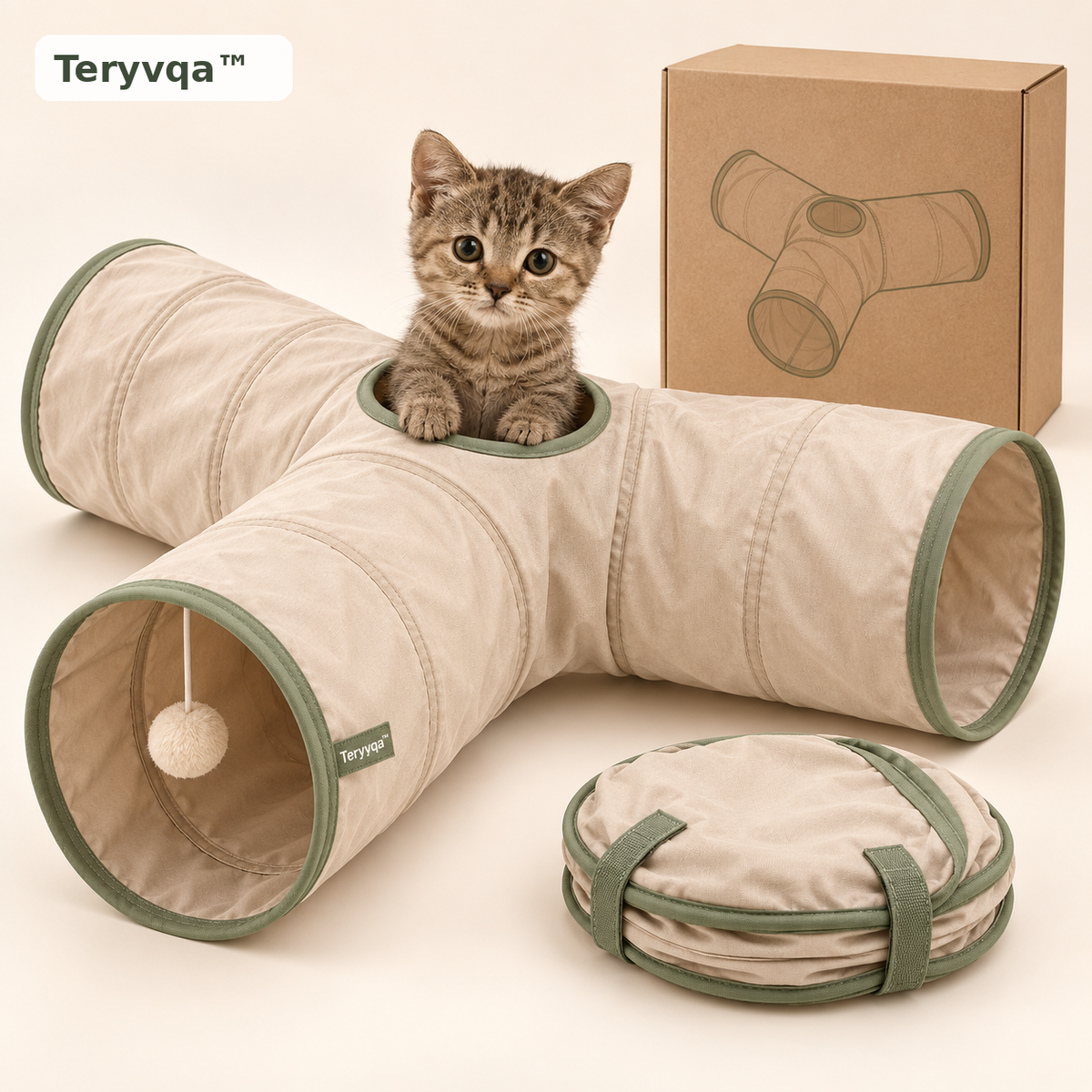 Teryvqa™ TrioHide 3-Way Foldable Cat Play Tunnel