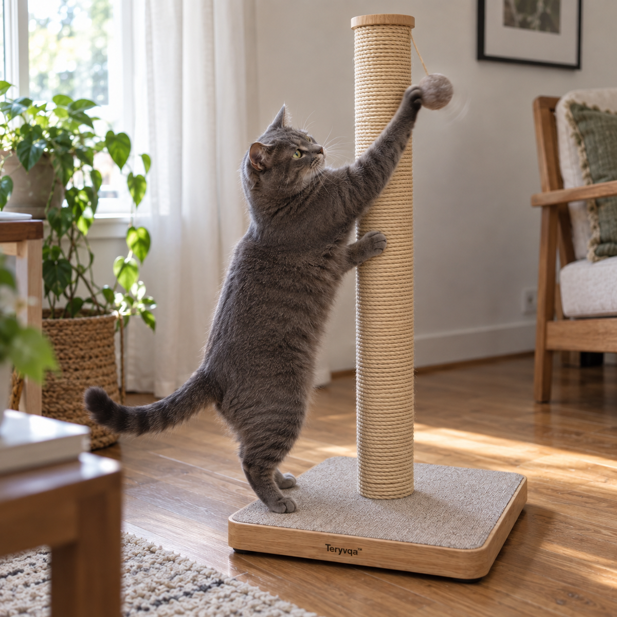 Teryvqa™ TallReach Sisal Cat Scratching Post & Hanging Ball