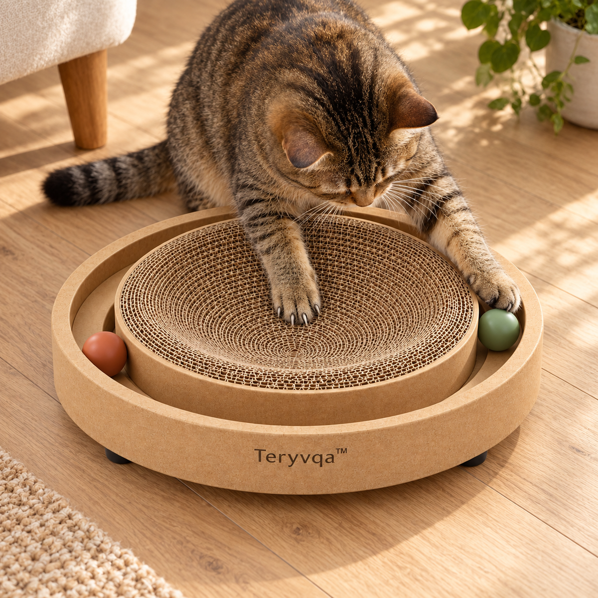 Teryvqa™ OrbitNest Round Cat Scratcher & Ball Track