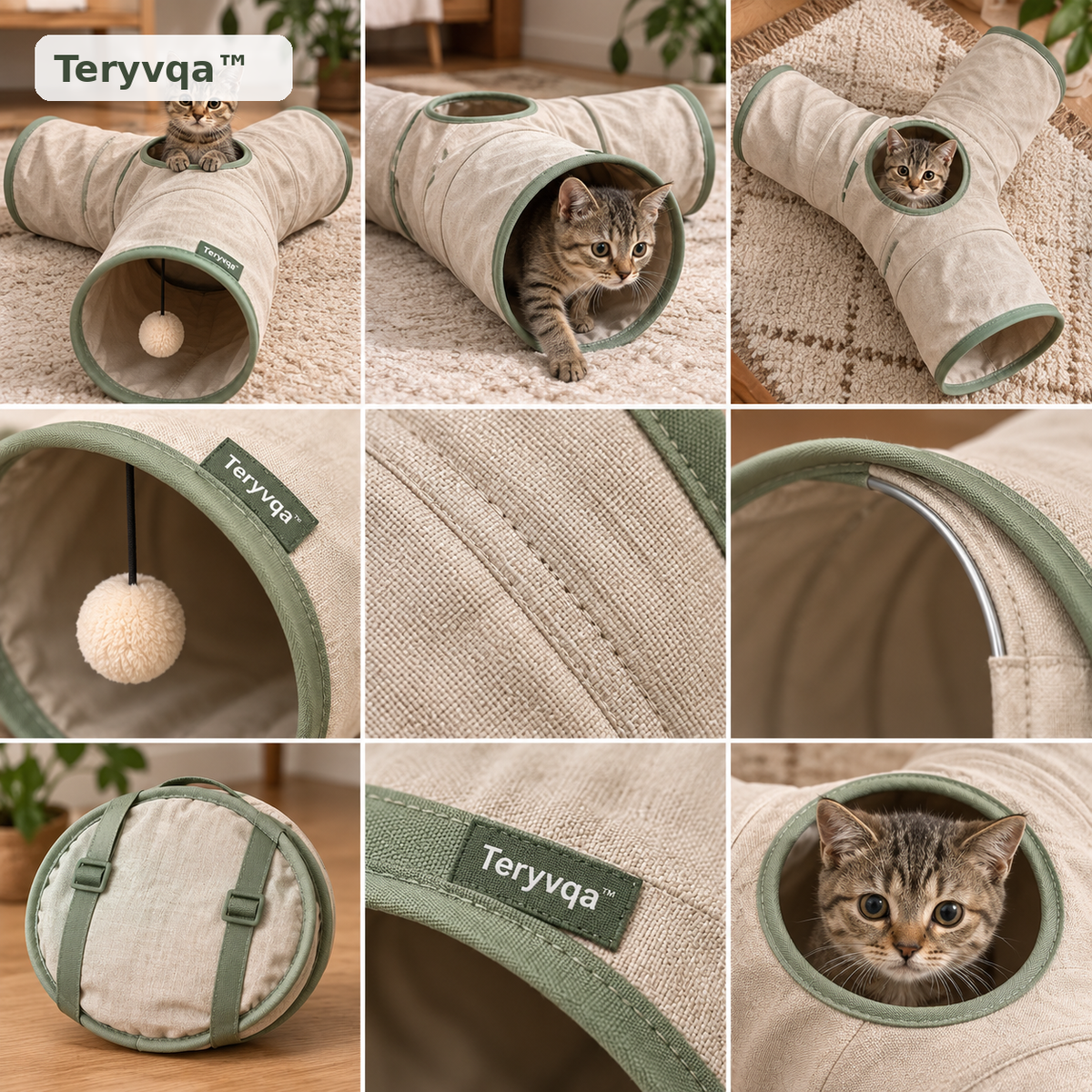 Teryvqa™ TrioHide 3-Way Foldable Cat Play Tunnel