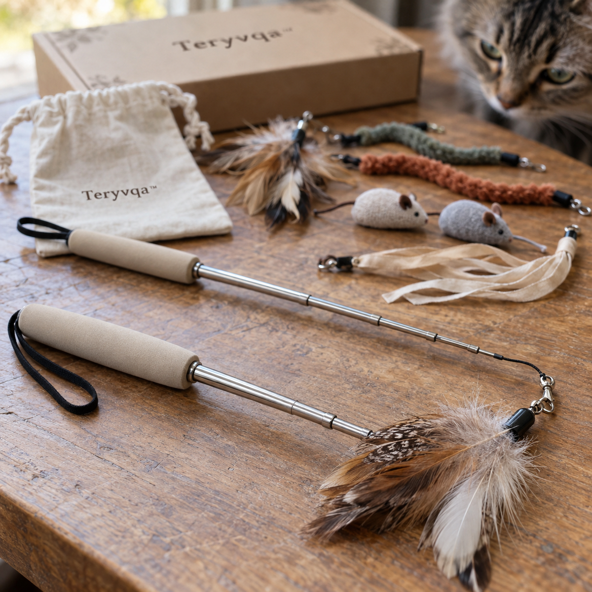 Teryvqa™ FeatherReach Telescopic Cat Wand Gift Set
