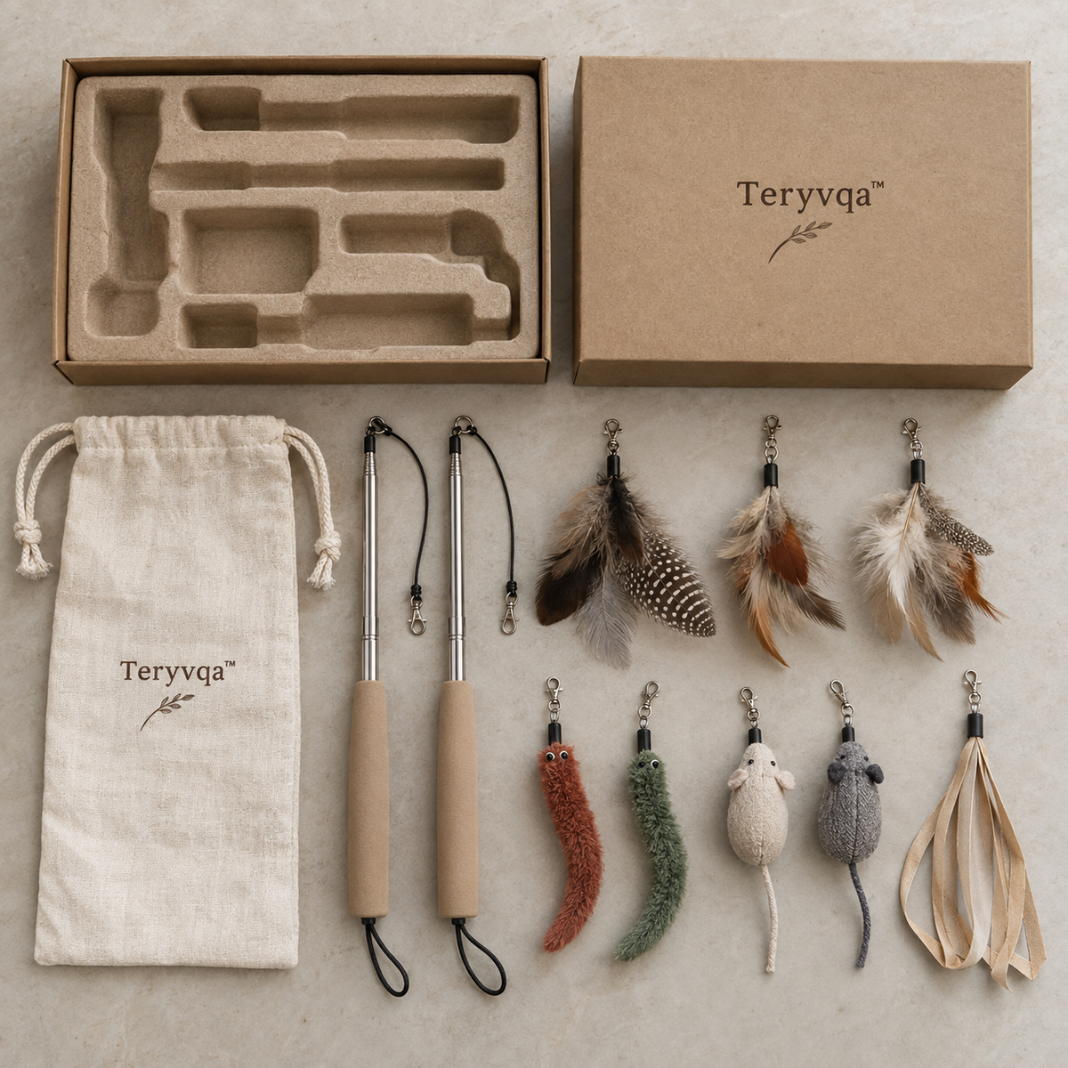 Teryvqa™ FeatherReach Telescopic Cat Wand Gift Set