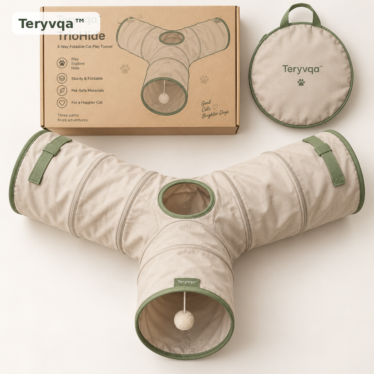 Teryvqa™ TrioHide 3-Way Foldable Cat Play Tunnel