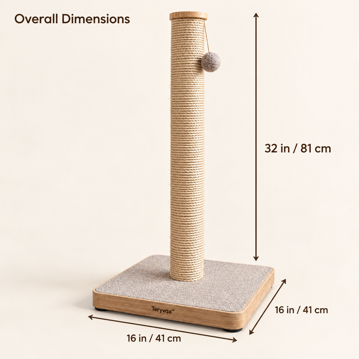Teryvqa™ TallReach Sisal Cat Scratching Post & Hanging Ball