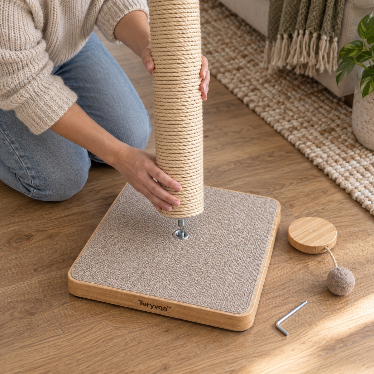 Teryvqa™ TallReach Sisal Cat Scratching Post & Hanging Ball