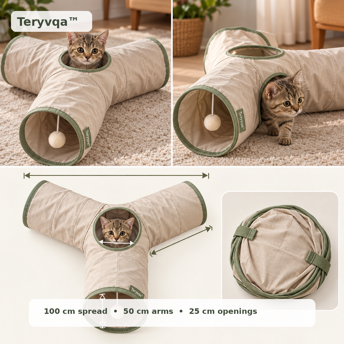 Teryvqa™ TrioHide 3-Way Foldable Cat Play Tunnel